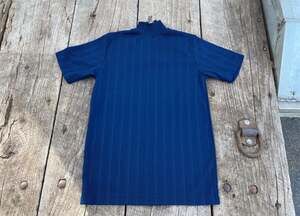 Vintage Eileen Navy Blue Ribbed Mock Neck Short Sleeve Top with Back Zipper